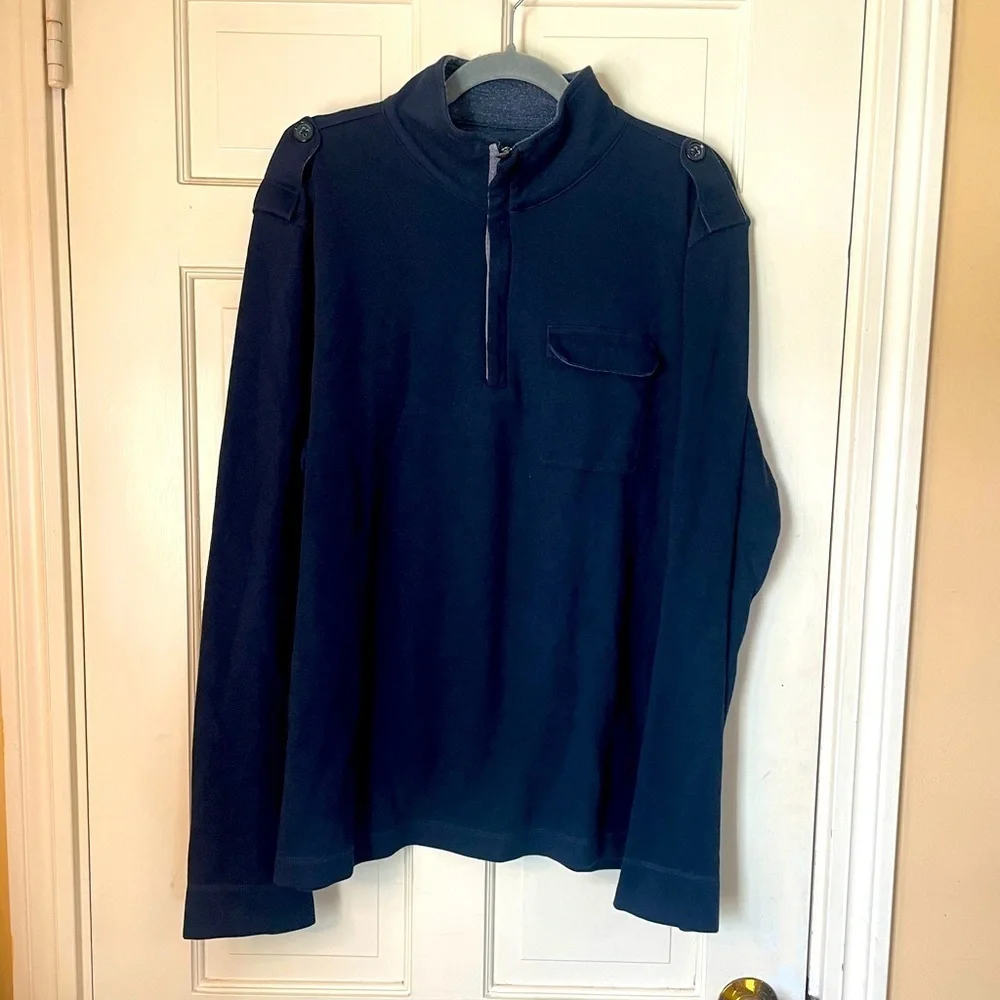 Banana Republic Mens Pullover XL Dark Blue Sweater Long Sleeve Fleece 1/4 Button